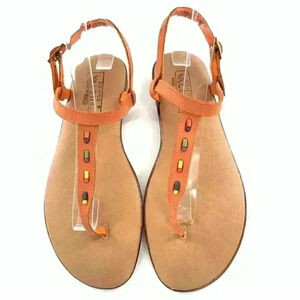 New Bruno Valenti womens sandals size 7 orange leather t-strap gem